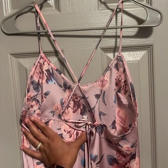Intimately Free People Satin Slip Dress –Size Small | Pink Floral Open Back Maxi - Picture 5 of 6